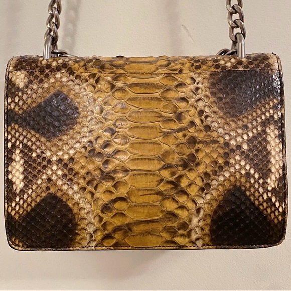 Prada Brown Tan Pitone Python Snake Skin Exotic Top Handle Crossbody Bag Italy - Picture 6 of 11